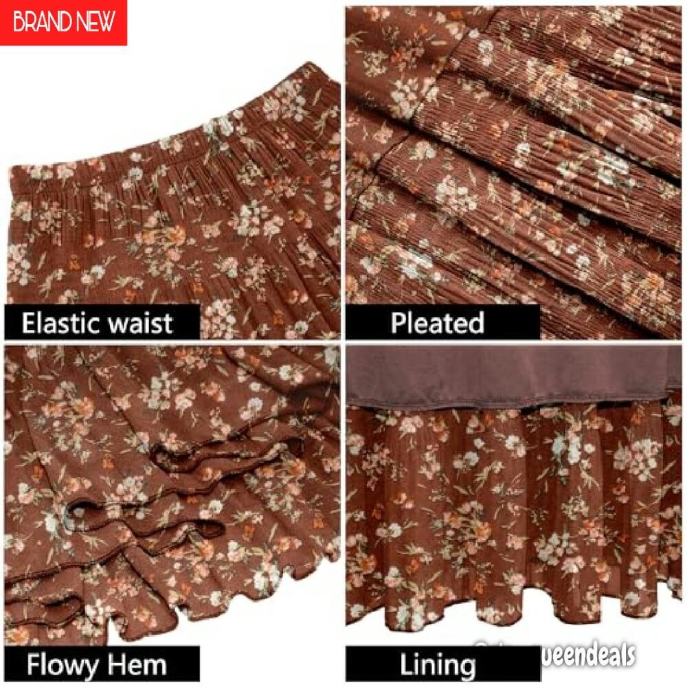 Chiffon Maxi Skirt Elastic Waist Flowy A-Line Pleated Long Boho Fall - Picture 6 of 8